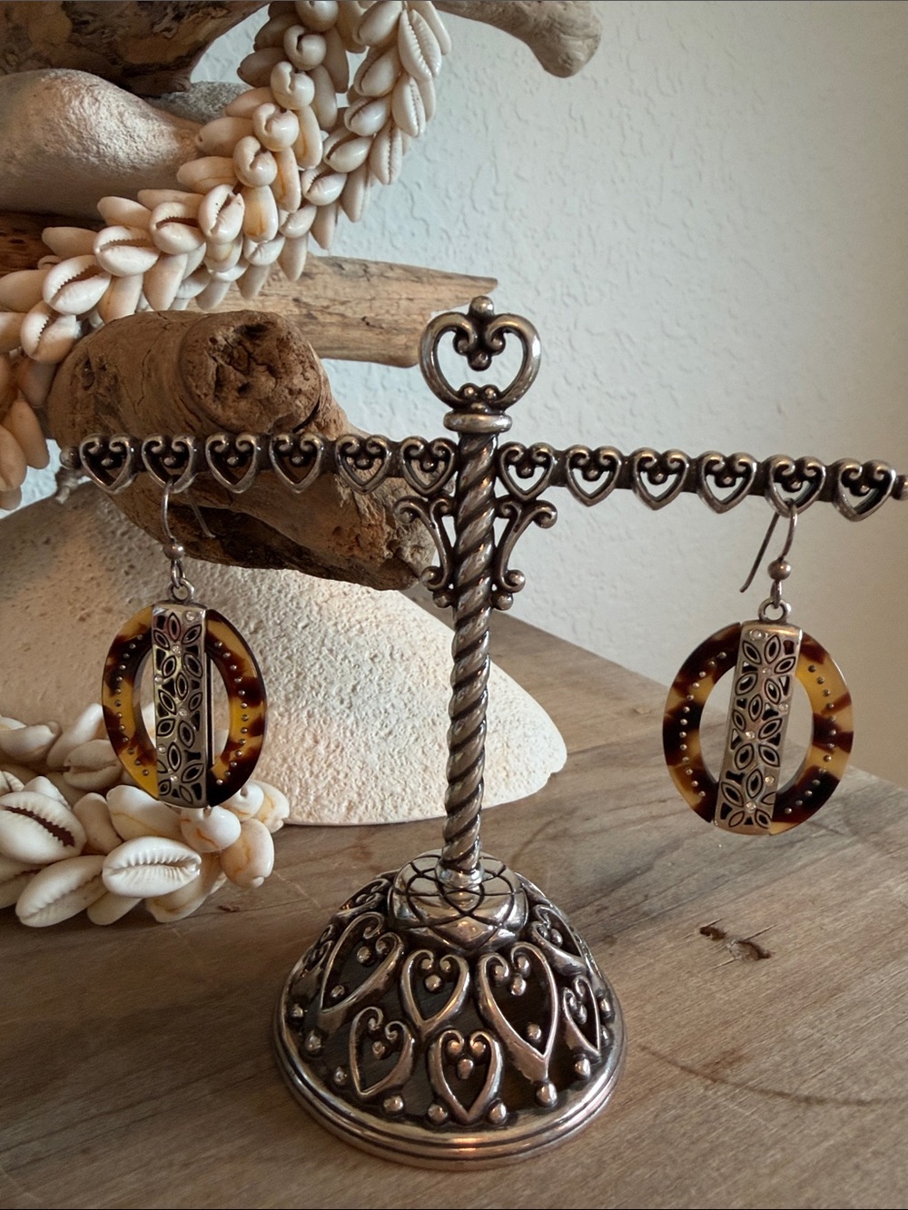 Brighton Bock PartyTortoiseshell Hoop Dangle Earrings with Filigree Acccents - Picture 3 of 5